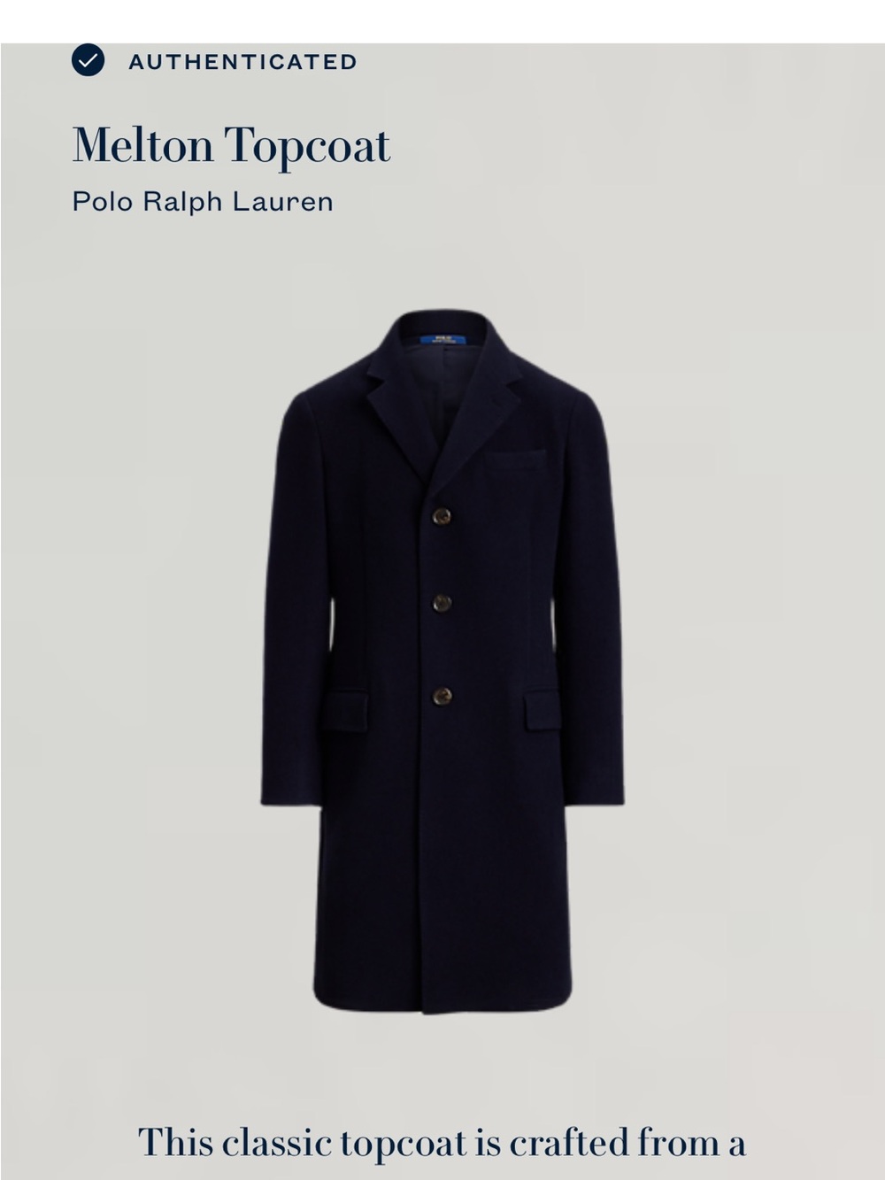 Polo by Ralph Lauren Navy Melton Pea Coat